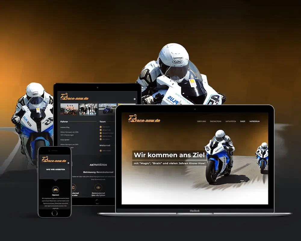 RaceNow Homepage-Design & -Umsetzung